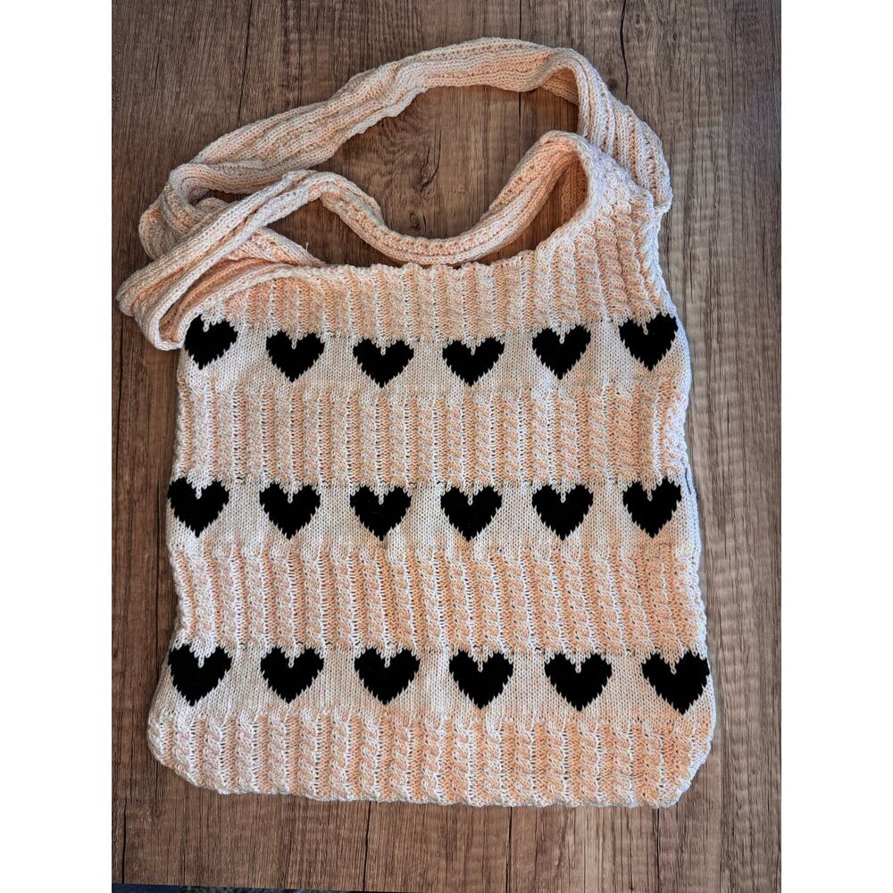 Knit Purse Black Heart Bag NEW FAST SHIP Travel Bag Boho Style Shoulder Bag